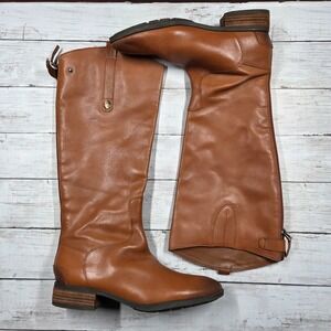Sam Edelman Penny Riding Boots 10M Women Cognac Brown Leather Back Zip Knee High